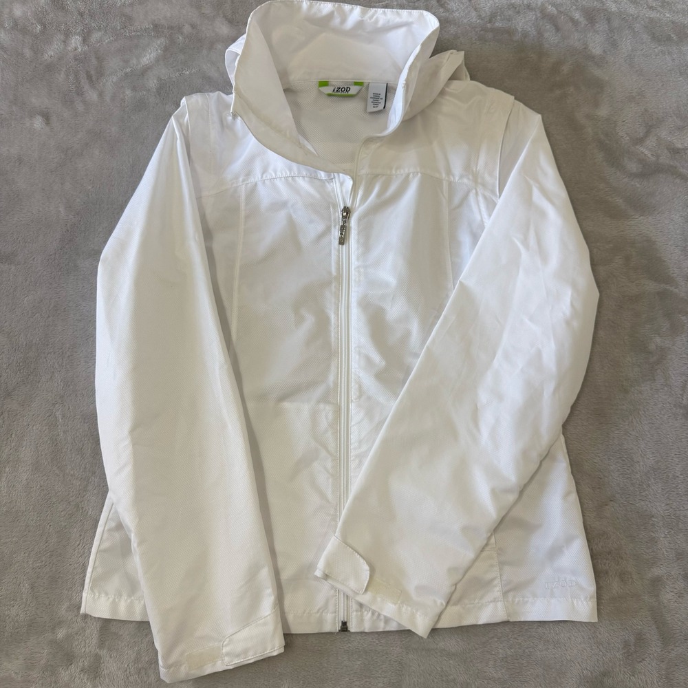 IZOD Performax White Lightweight Full Zip Hooded Jacket Women's‎ Small